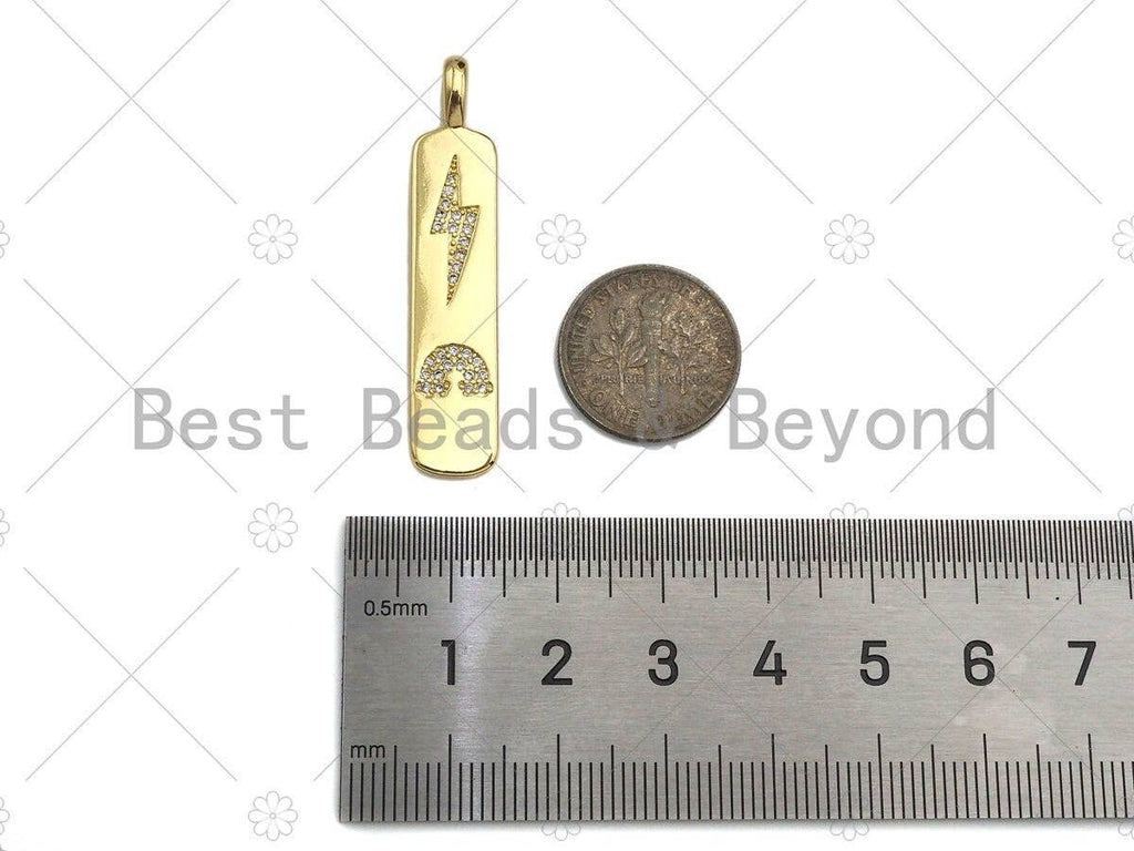 CZ Micro Pave 18k Gold Moon Heart Cross Star Bar Pendant, Cubic Zirconia Pendant, Pattern Charm, CZ Micro Pave Pendant,9x42mm, Sku#LK182