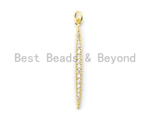 Load image into Gallery viewer, CZ Clear Micro Pave Double Point Leaf Pendant,Cubic Zirconia Pendant,3x40mm, sku#F91