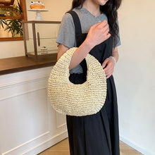 Load image into Gallery viewer, Straw Beach Tote Bag - Crescent Shape Summer Handbag for Women