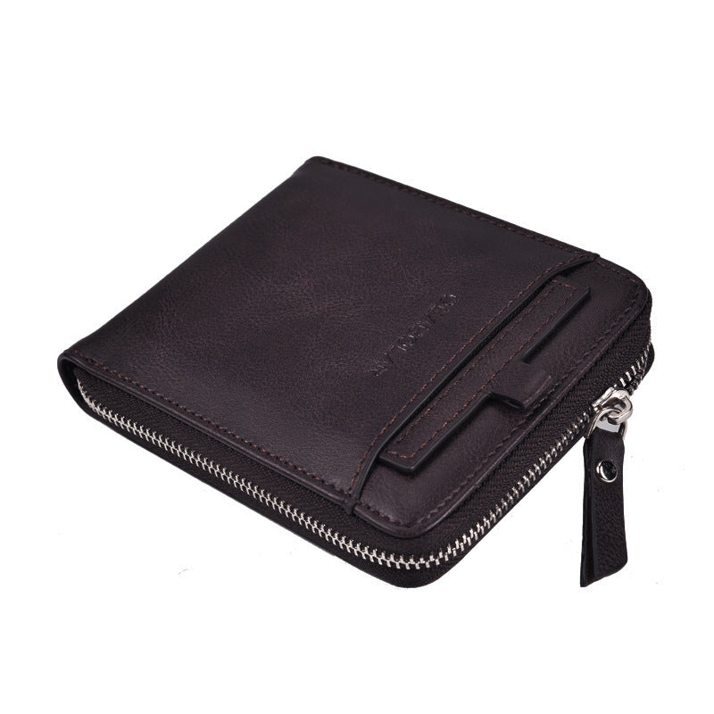 Men's Retro Multi-Card Zipper Wallet – PU Leather Slim Bifold with Coin Pocket