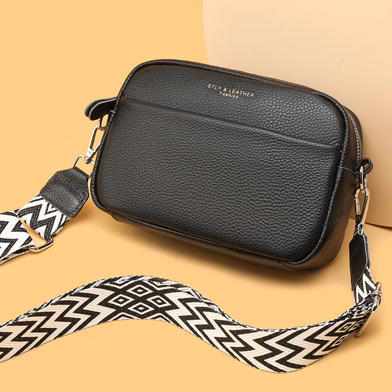 Rhombus Embroidered Crossbody Bag - Genuine Leather Small Square Shoulder Bag