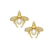 Load image into Gallery viewer, Large Pave CZ Gold Pearl Bee Insect Charm, Sku#LX147