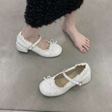 Load image into Gallery viewer, Women's French Lace Bow Mary Jane Shoes | Mid Heel Round Toe PU Leather