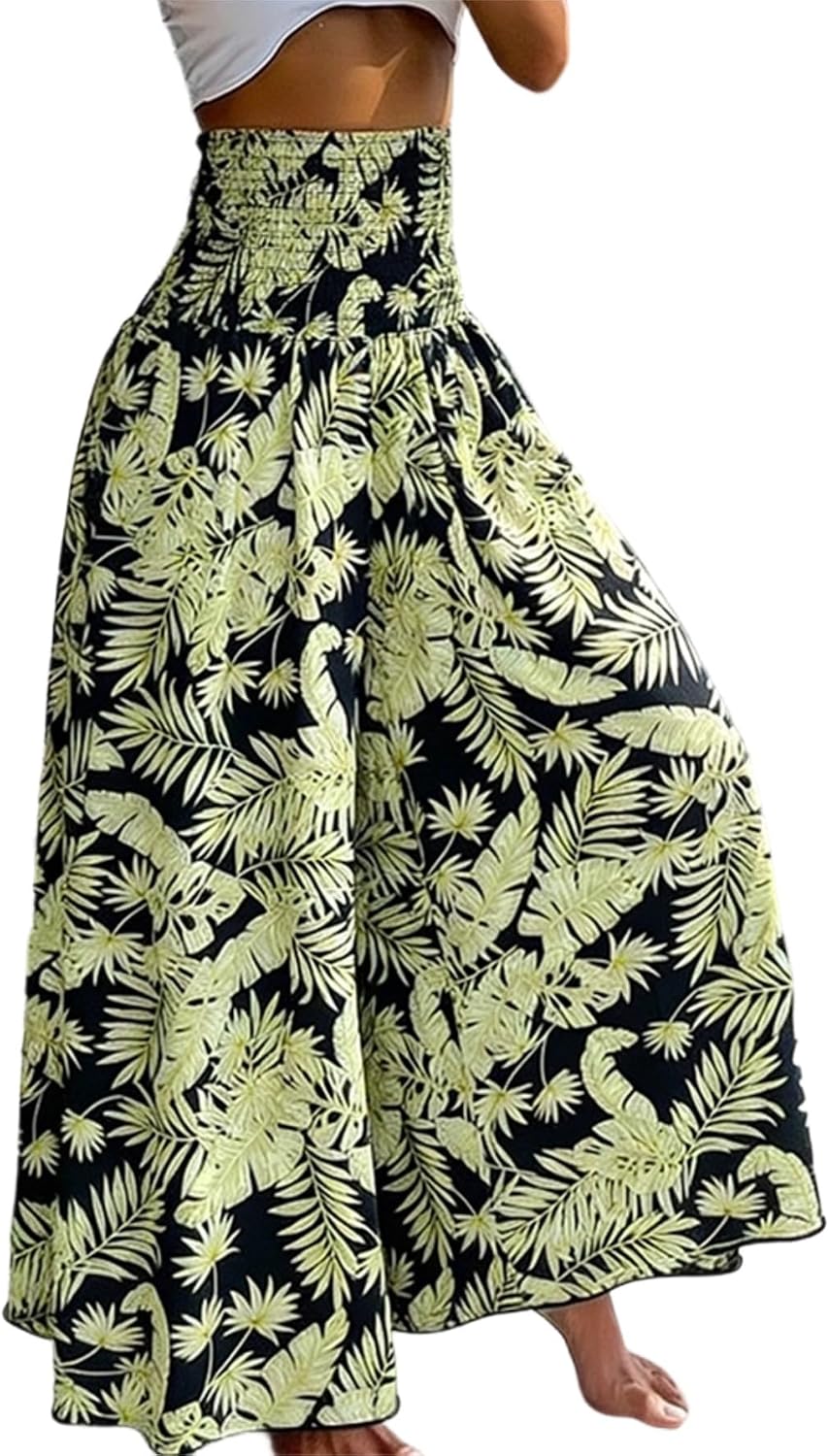 CHICME Womens Boho High Waisted Wide Leg Palazzo Pants Beach Vacation Wear