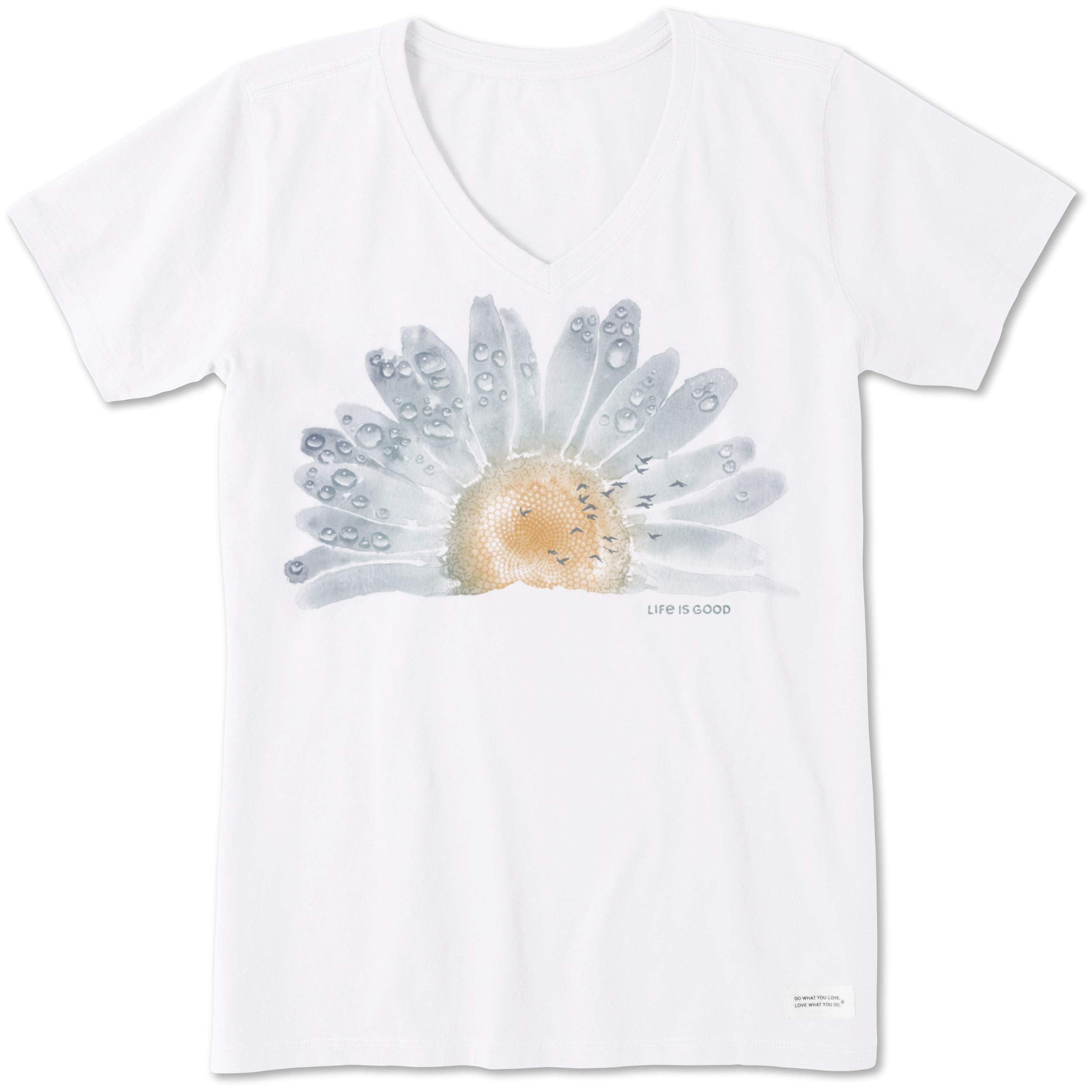 Life is Good Women's Crusher Tee Shirt, Short Sleeve Cotton Graphic T-Shirts, Watercolor Daisy Birds
