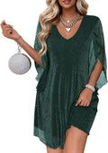 Women's Sparkly Cocktail Dresses for Wedding Guest Flutter Sleeve Loose Chiffon Party Dress (XS-XL)