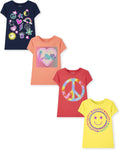 The Children's Place Girls' Trends,Icons Short Sleeve Graphic T-Shirts,4 Pack