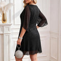 Women's Sparkly Cocktail Dresses for Wedding Guest Flutter Sleeve Loose Chiffon Party Dress (XS-XL)