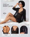 RSLOVE Women Sexy Lingerie Set 3 Piece Babydoll & Lace Kimono Robe Strap Chemise Sleepwear Mesh Nightgown