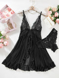 Foxiny Sexy Lingerie Dress 2pcs Women Night Gown with Thong 3XS-6XL