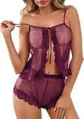 Kolagri Womens Lingerie Sets Sexy See Through Lace Bridal Short Pajamas Set