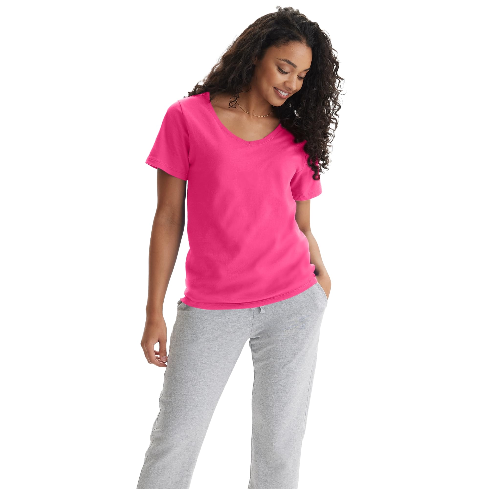 Hanes Women's Perfect-T V-neck T-shirt, Cotton Short Sleeve Tee for Women, 1 or 2-Pack