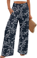 Findsweet Womens Wide Leg Pants Palazzo Casual Flowy Elastic Waist Pant Dressy Long Lounge with Pockets