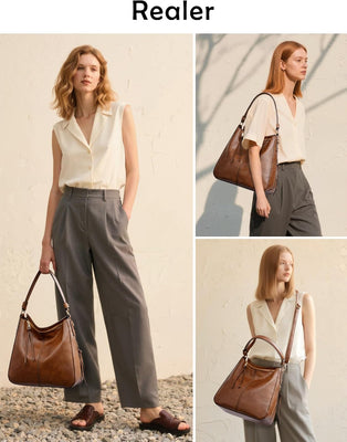 Realer Hobo Crossbody Bags for Women Designer Faux Leather Hobo Handbags Retro Large Size Shoulder Bag Bucket Purse