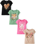The Children's Place Girls' Trends,Icons Short Sleeve Graphic T-Shirts,4 Pack