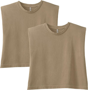 American Apparel Women's Heavyweight Cotton Boxy Cropped Garment Dyed Muscle Style G307GD Muscle T-Shirt (2-Pack)