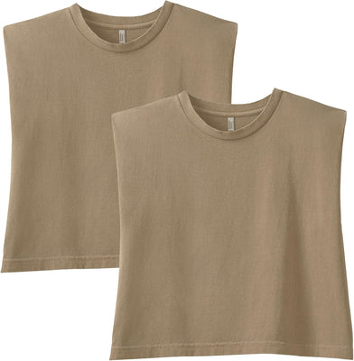 American Apparel Women's Heavyweight Cotton Boxy Cropped Garment Dyed Muscle Style G307GD Muscle T-Shirt (2-Pack)