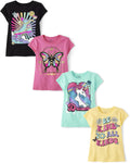 The Children's Place Girls' Trends,Icons Short Sleeve Graphic T-Shirts,4 Pack