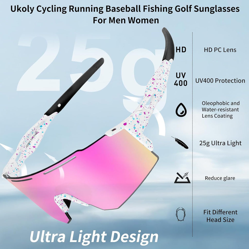 Ukoly Cycling Sunglasses for Men Women with 3 Interchangeable Lenses, Polarized Sports Sunglasses, Baseball Sunglasses