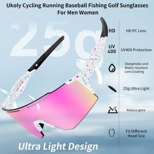 Ukoly Cycling Sunglasses for Men Women with 3 Interchangeable Lenses, Polarized Sports Sunglasses, Baseball Sunglasses