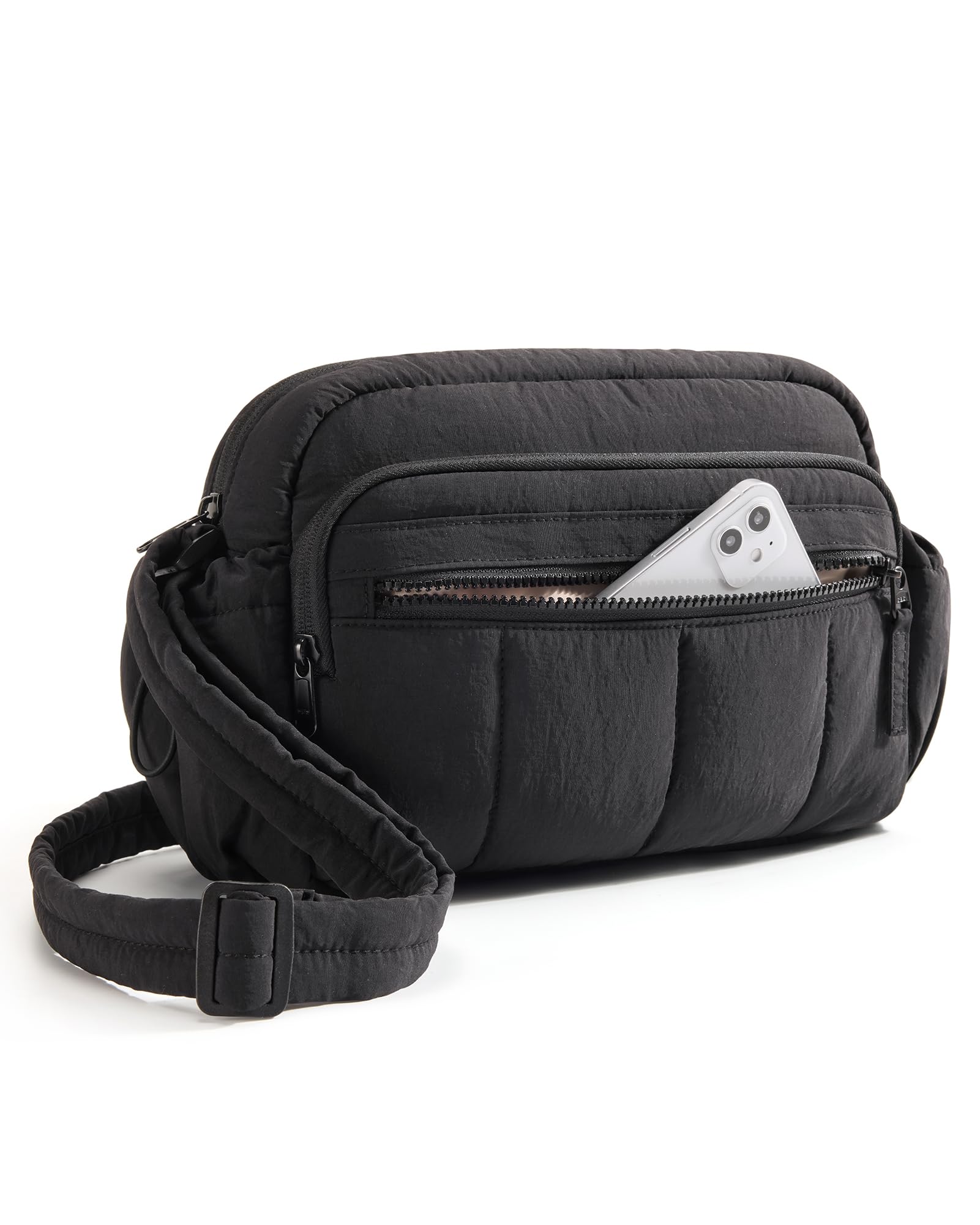 BAGSMART Cross Body Purse, Mini Crossbody Bags for Women Travel Purse, Puffy Shoulder Handbag Wallet with RFID Blocking Slots, Black-small