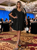 Women's Sparkly Cocktail Dresses for Wedding Guest Flutter Sleeve Loose Chiffon Party Dress (XS-XL)