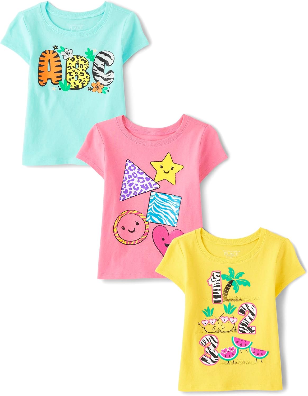 The Children's Place Baby-Girls and Toddler School,Learning Short Sleeve Graphic T-Shirts,3 Pack