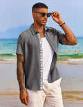 COOFANDY Men's Button Down Shirts Short Sleeve Casual Summer Beach Vacation Wedding Shirt with Pocket