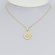Load image into Gallery viewer, Clear CZ Around Gold Insect Bee On Round Coin Charm Pendant, Sku#LX764