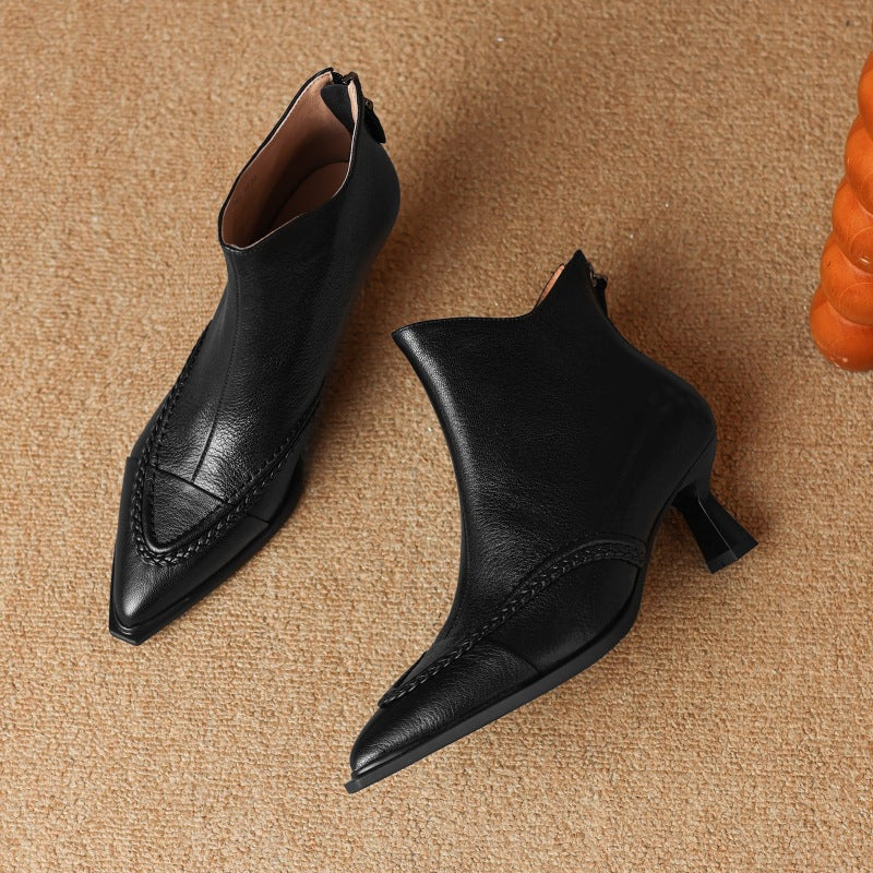 Women's Pointed Toe Stiletto Heels | Fleece-Lined Back Zipper Boots | Sheepskin Upper