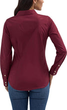 Load image into Gallery viewer, Women's Retro Long Sleeve Cool Blue Solid Western Shirt