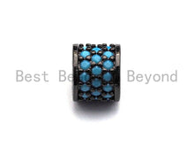 Load image into Gallery viewer, CZ Big Hole Drum Barrel Turquoise Micro Pave Beads, Gold/Rose Gold/Silver/Black Cubic Zirconia Spacer Beads, DIY Jewelry, 6x7mm, sku#X46