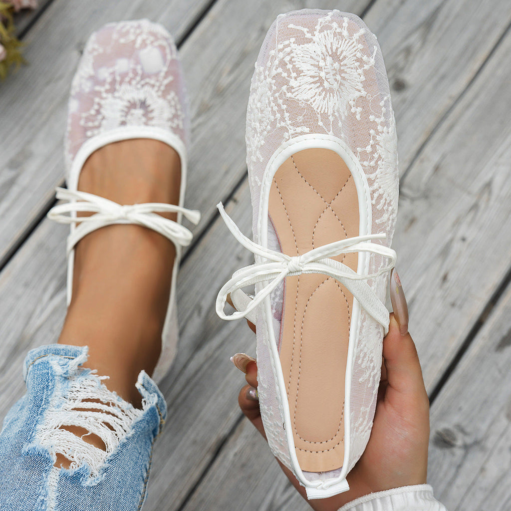 Women's Square-Toe Mesh Flats - Lightweight Slip-On Casual Shoes