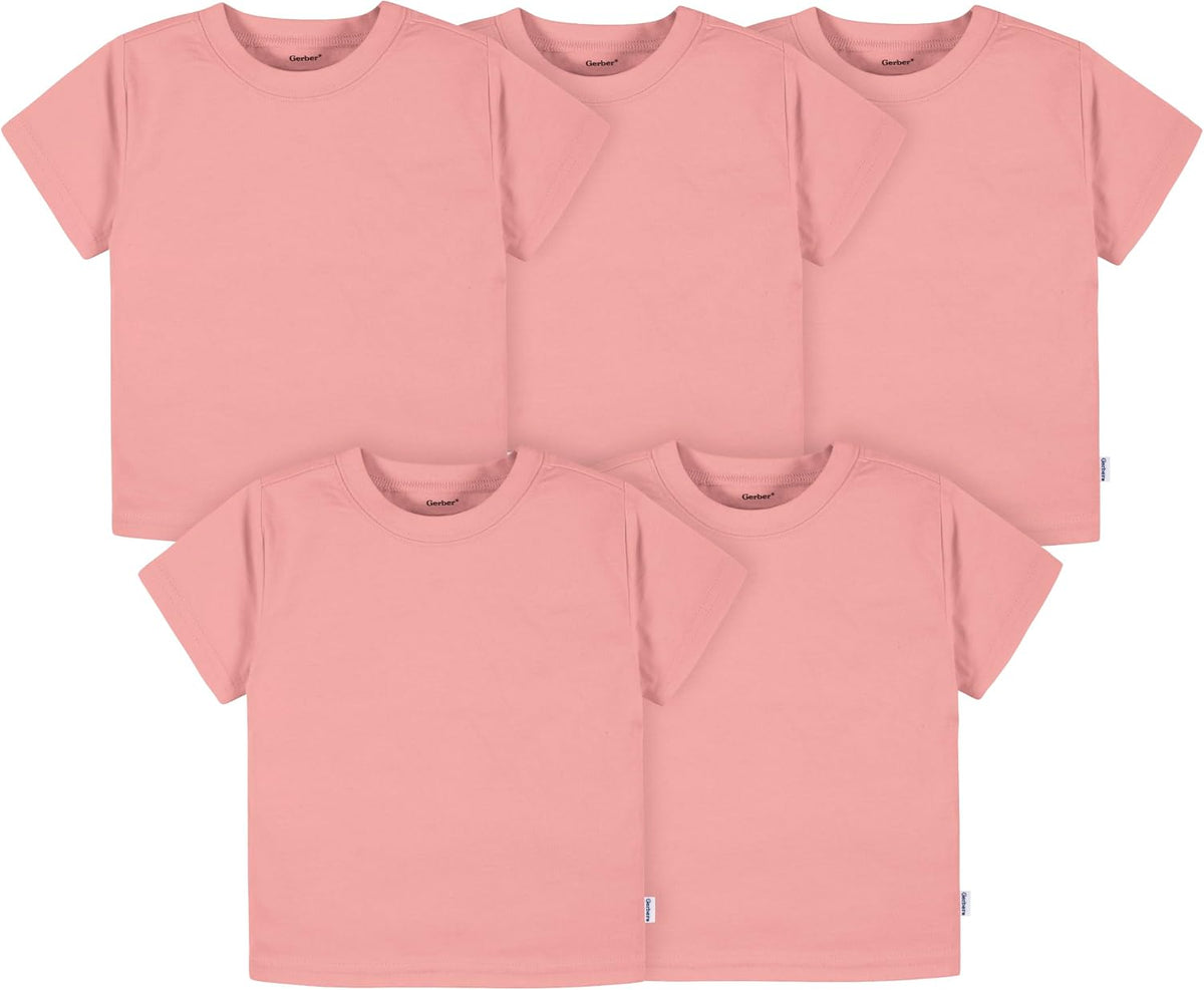 Gerber Baby & Toddler 5-Pack Solid Short Sleeve T-Shirts Jersey 160 GSM