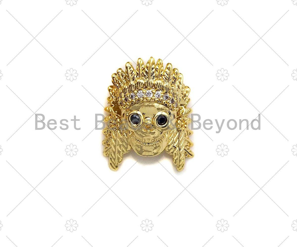 CZ Micro Pave Pharoah Head Spacer Beads, Cubic Zirconia Pharoah Head Spacer Beads,Men's Jewelry Findings, 10x13x14mm, sku#LK91