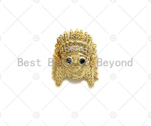 Load image into Gallery viewer, CZ Micro Pave Pharoah Head Spacer Beads, Cubic Zirconia Pharoah Head Spacer Beads,Men's Jewelry Findings, 10x13x14mm, sku#LK91