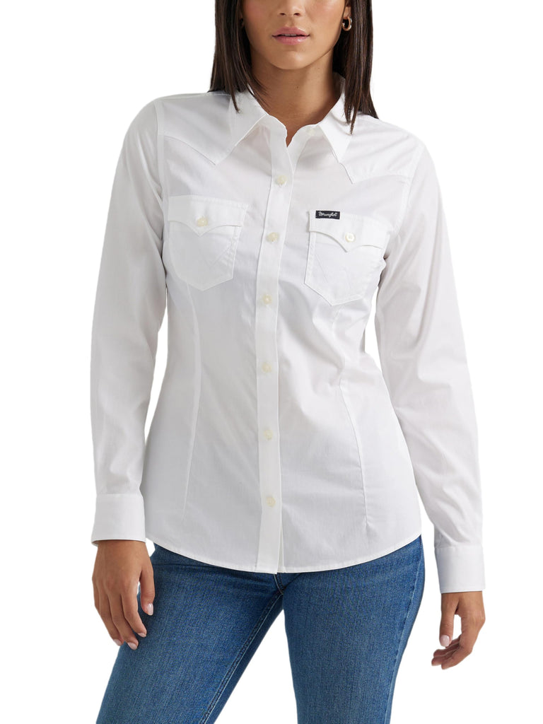 Women's Retro Long Sleeve Cool Blue Solid Western Shirt