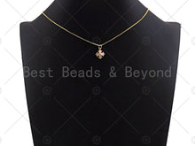 Load image into Gallery viewer, Clover Pink Pendant/Charm, Pink Mother-of-pearl Clover Pendant, Cubic Zirconia Pendant, Gold Tone, 12x13mm, Sku#LK67