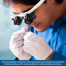 Load image into Gallery viewer, 2-LED Head-Mounted Magnifier Glasses – 8x/15x/23x with Repair Light