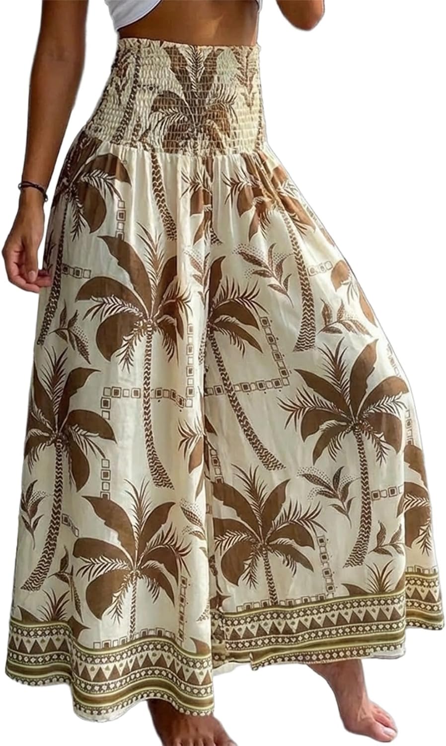 CHICME Womens Boho High Waisted Wide Leg Palazzo Pants Beach Vacation Wear