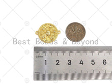 Load image into Gallery viewer, CZ Micro Pave Face On Round Coin Connector Beads, Cubic Zirconia Connector, Dainty Gold Medallion Connector,,18x22mm,Sku#LK226