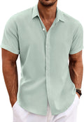 COOFANDY Men's Linen Shirts Short Sleeve Casual Shirts Button Down Shirt for Men Beach Summer Wedding Shirt