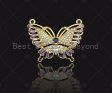 Load image into Gallery viewer, Purple CZ Micro Pave Butterfly Shape Pendant, Gold Plated Jewelry, Necklace Bracelet Charm Pendant, 22x29mm,sku#LD03