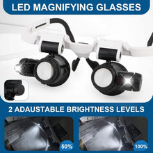 Load image into Gallery viewer, 2-LED Head-Mounted Magnifier Glasses – 8x/15x/23x with Repair Light