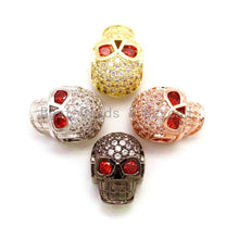 Load image into Gallery viewer, CZ Red Eye Skull Clear Micro Pave Beads, Cubic Zirconia Spacer Beads,12x10x7mm, sku#G135
