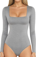 MANGOPOP Women's Square Neck Bodysuit Shirt Long Sleeve Short Sleeve Tops
