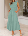 ZESICA Women's 2026 Summer Casual Flutter Short Sleeve Smocked Midi Dress