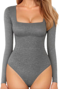 MANGOPOP Women's Square Neck Bodysuit Shirt Long Sleeve Short Sleeve Tops