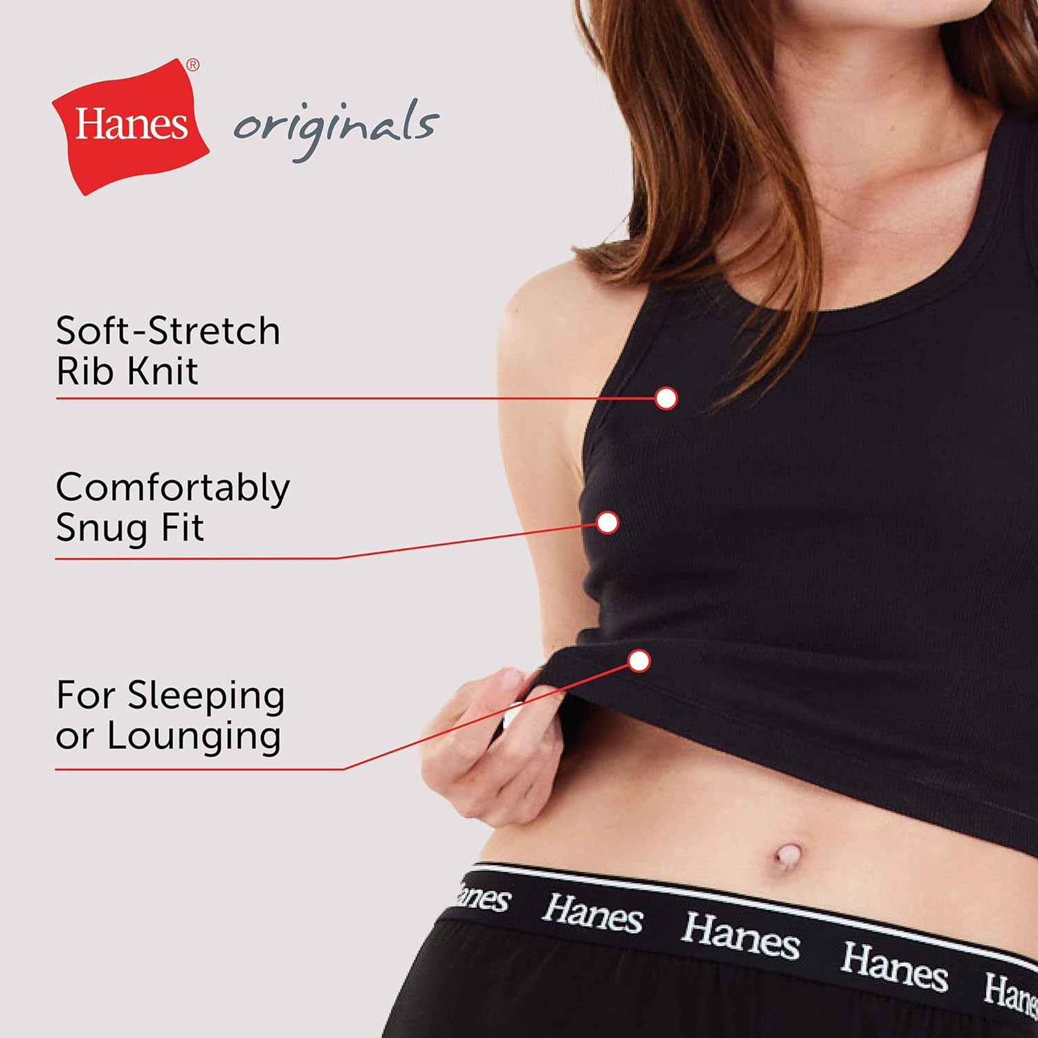 Hanes Women's Originals Rib Crop Tank Top 2-Pack, Comfywear Stretch Cotton Cropped Top