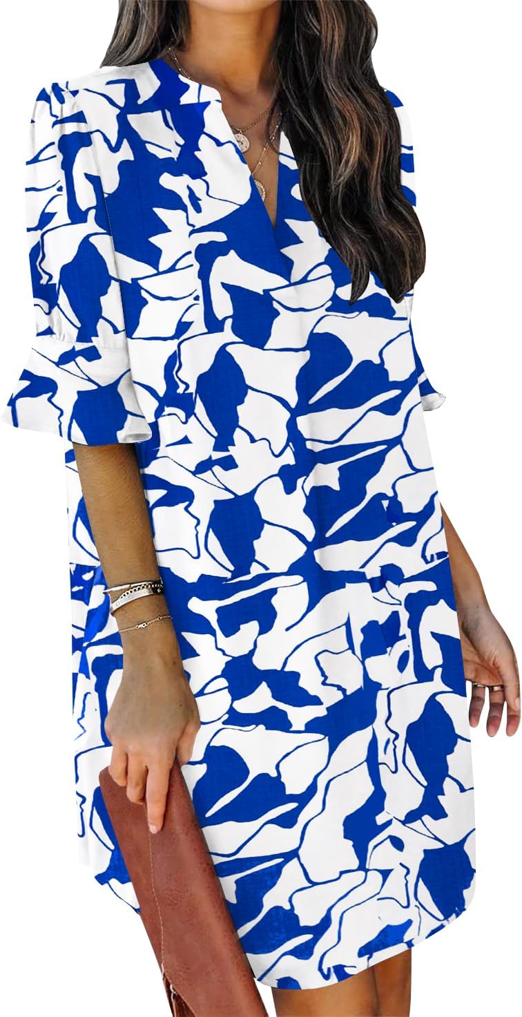 QACOHU women's flowy ruffle sleeve casual shift dress
